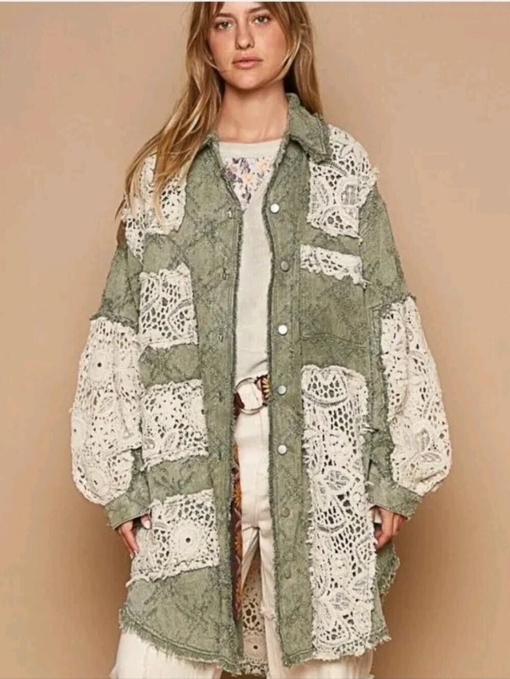 POL NWOTs Vintage Olive Crochet Shacket